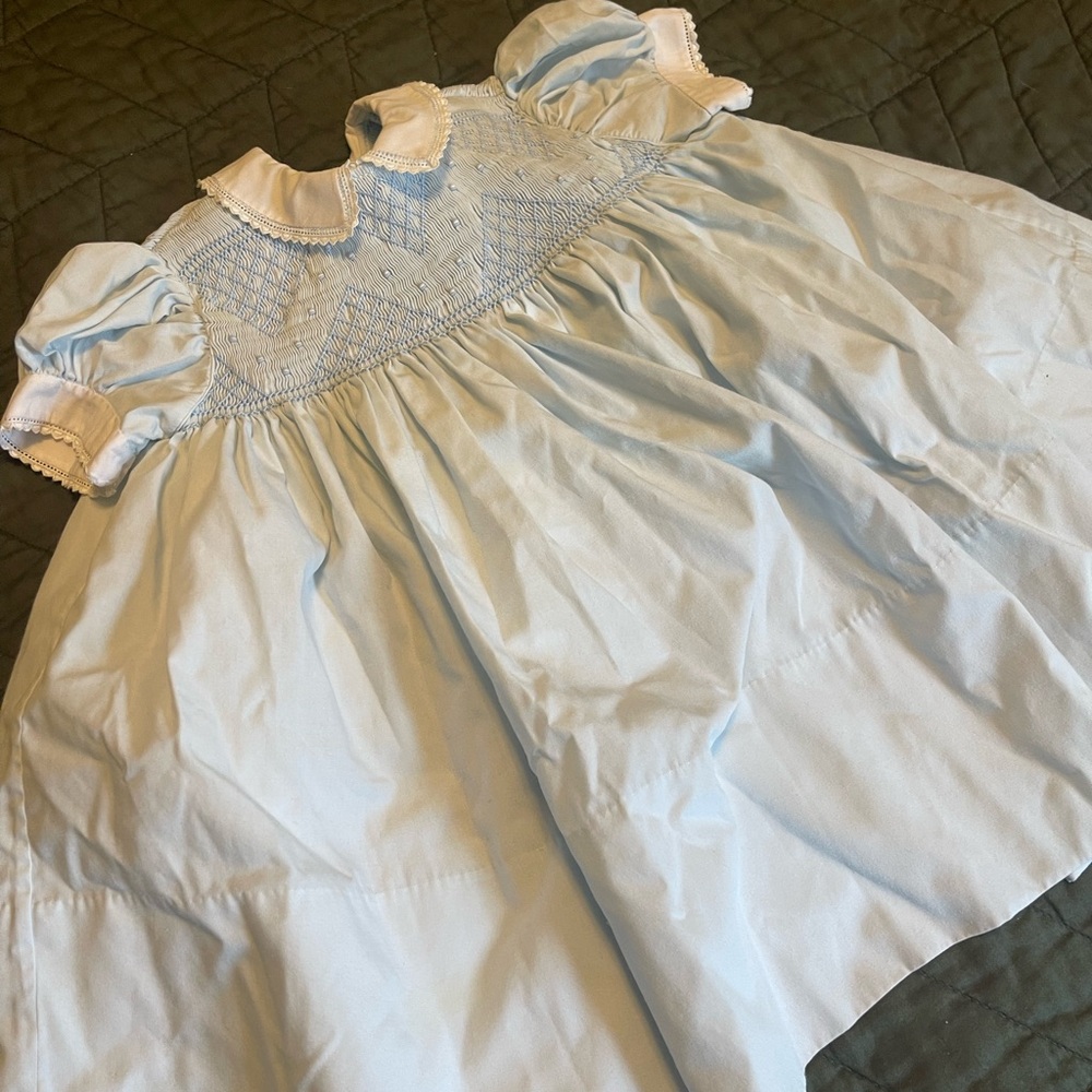 Feltman Brothers 24M Girls Blue Portrait Dress Peter Pan Collar Smocked Bodice